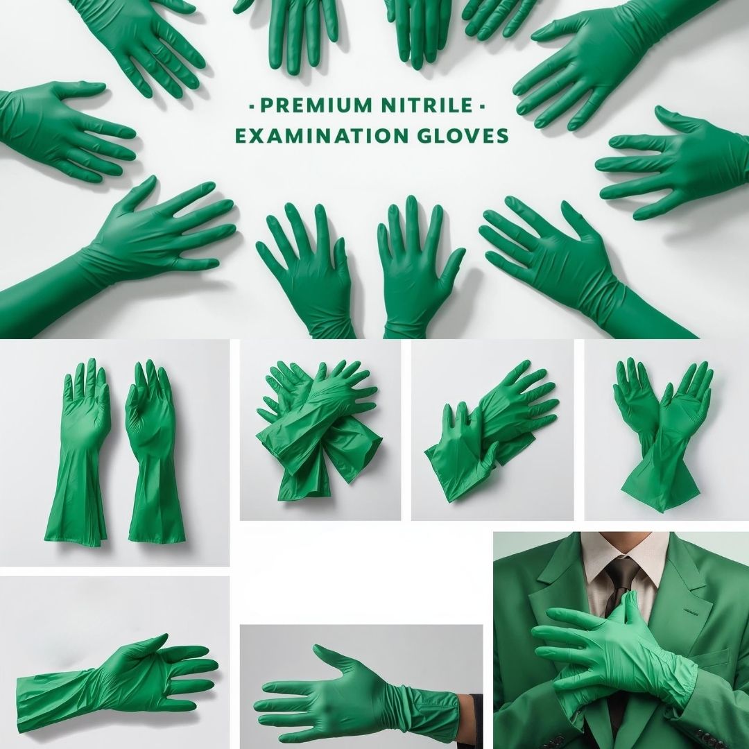 Nitrile Green Hand Gloves – Powder-Free, Latex-Free, Disposable Industrial & Cleaning Gloves (Box of 100)