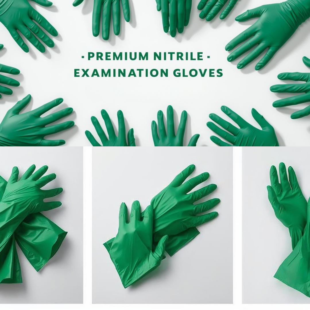 Nitrile Green Hand Gloves – Powder-Free, Latex-Free, Disposable Industrial & Cleaning Gloves (Box of 100)